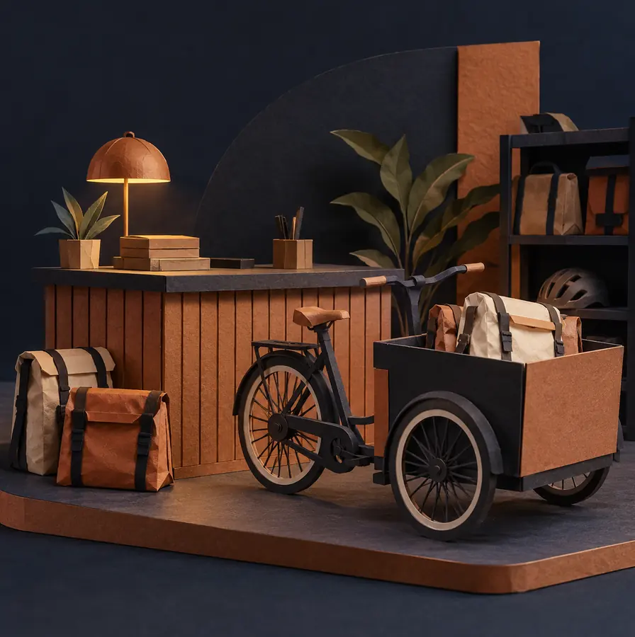 Illustration of courier businesses equipment and workspace