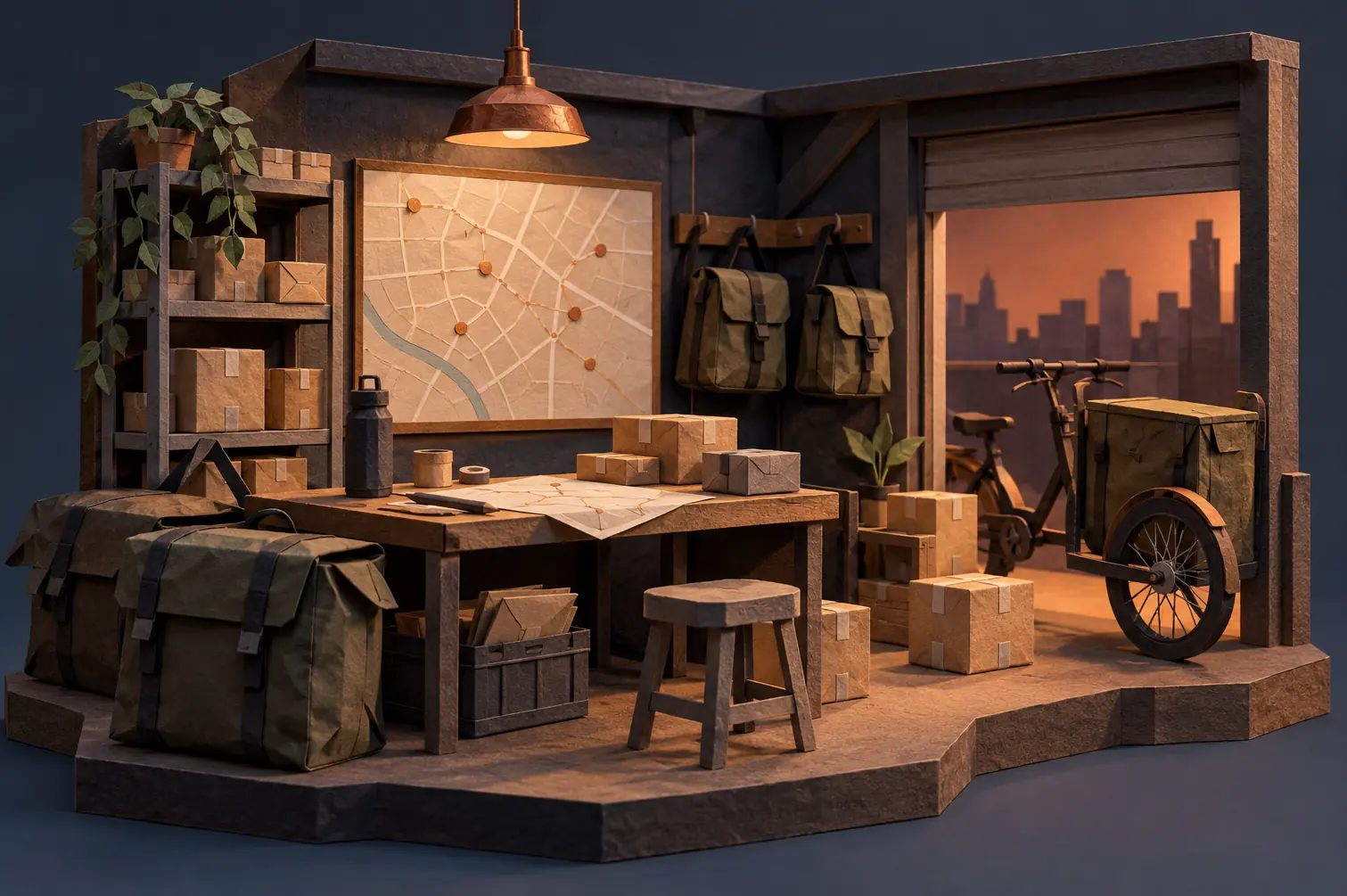 Illustration of courier businesses and their working space