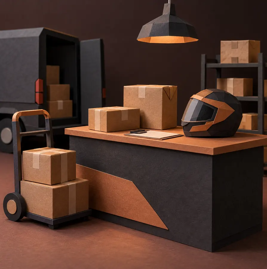 Illustration of courier businesses equipment and workspace